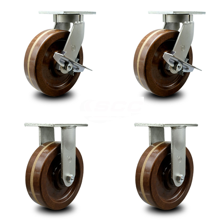 SERVICE CASTER 12 Inch Heavy Duty High Temp Phenolic Swivel Caster Brakes 2 Rigid SCC, 2PK SCC-KP92S1230-PHRHT-SLB-2-R-2